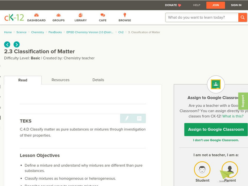 Ck 12: Classification of Matter Unit Plan Ck 12: Classification of Matter Unit Plan