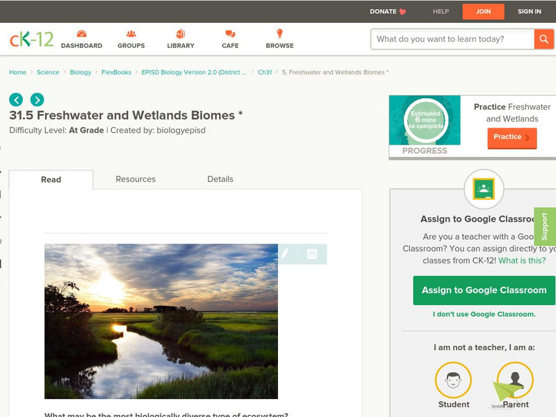 Ck 12: Episd: Freshwater and Wetlands Biomes Unit Plan