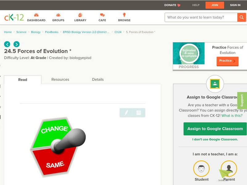 Ck 12: Episd: Forces of Evolution Unit Plan Ck 12: Episd: Forces of Evolution Unit Plan