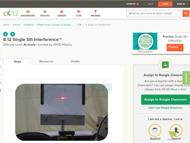 Ck 12: Single Slit Interference Unit Plan Ck 12: Single Slit Interference Unit Plan