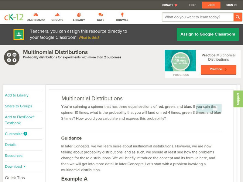 Ck 12: Probability: Multinomial Distributions Unit Plan Ck 12: Probability: Multinomial Distributions Unit Plan