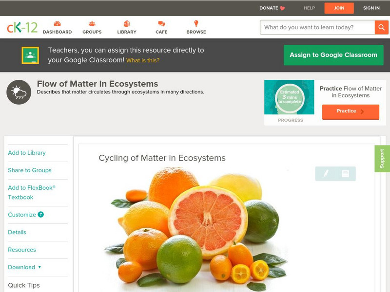 Ck 12: Earth Science: Flow of Matter in Ecosystems Unit Plan Ck 12: Earth Science: Flow of Matter in Ecosystems Unit Plan