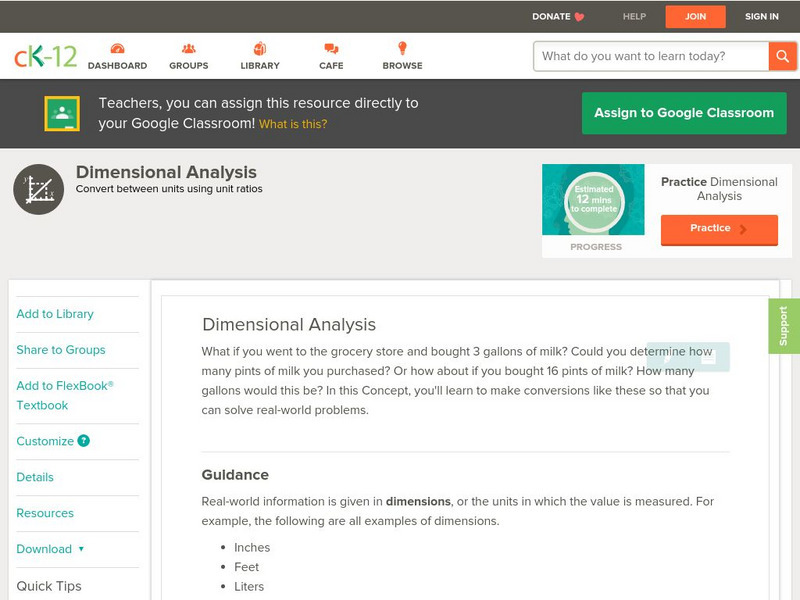 Ck 12: Algebra: Dimensional Analysis Unit Plan