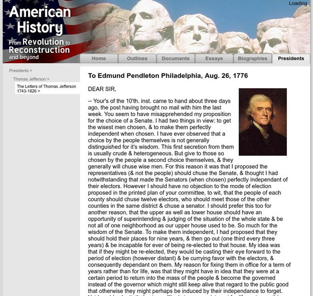 American History: Presidents: Letters of Thomas Jefferson to Edmund Pendleton Primary American History: Presidents: Letters of Thomas Jefferson to Edmund Pendleton Primary