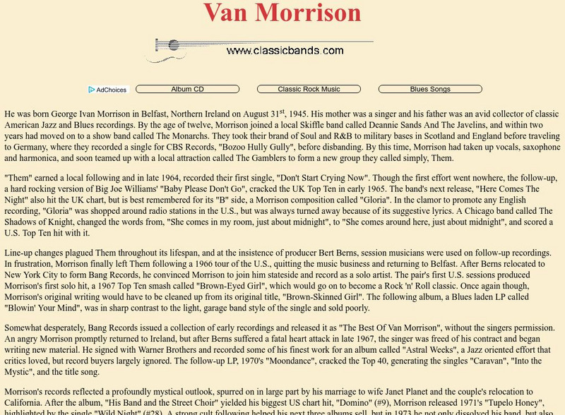 Classicbands: Van Morrison Handout Classicbands: Van Morrison Handout