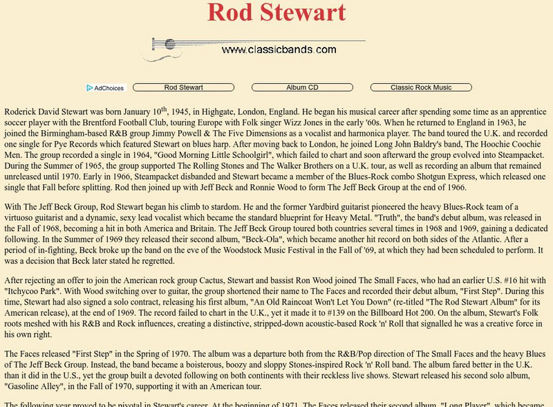 Classicbands: Rod Stewart Handout Classicbands: Rod Stewart Handout