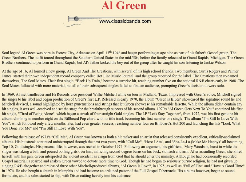Classicbands: Al Green Handout Classicbands: Al Green Handout