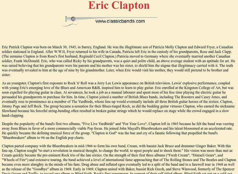 Classicbands: Eric Clapton Handout Classicbands: Eric Clapton Handout