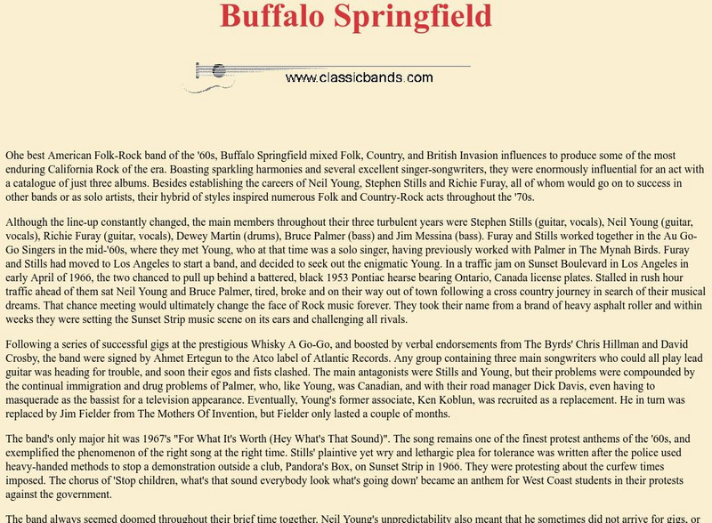 Classicbands: Buffalo Springfield Handout Classicbands: Buffalo Springfield Handout