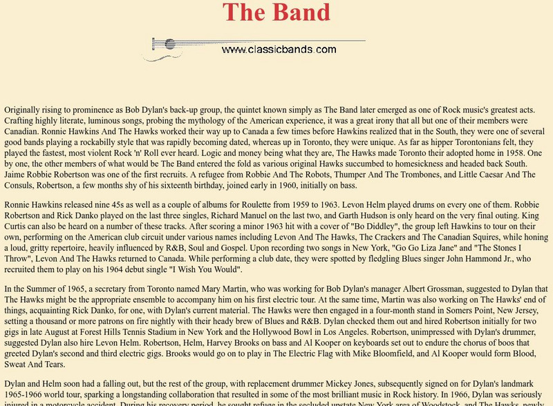 Classicbands: The Band Handout Classicbands: The Band Handout