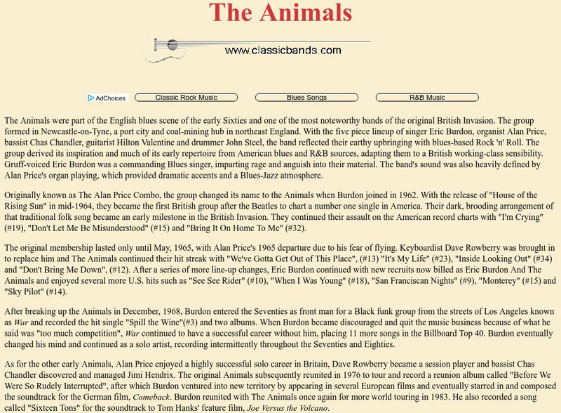 Classicbands: The Animals Handout Classicbands: The Animals Handout