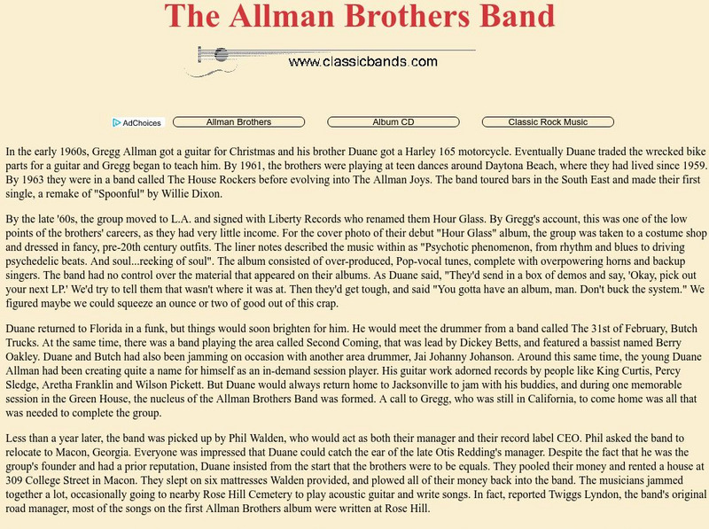 Classicbands: The Allman Brothers Handout Classicbands: The Allman Brothers Handout