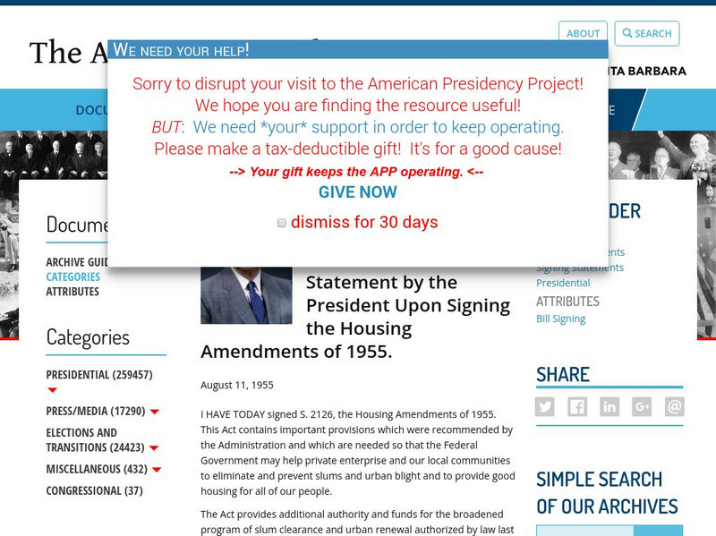 American Presidency Project: Housing Amendments of 1955 Primary American Presidency Project: Housing Amendments of 1955 Primary