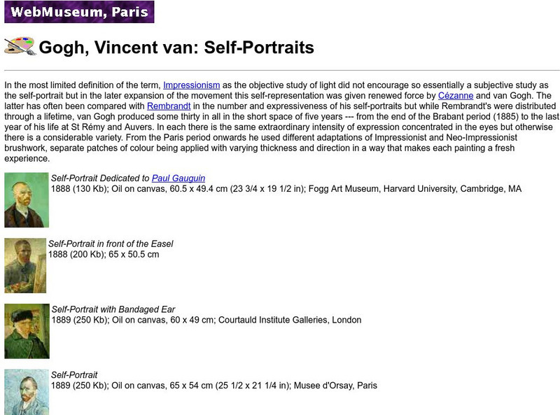 Ibiblio: Web Museum: Vincent Van Gogh, Self Portraits Graphic Ibiblio: Web Museum: Vincent Van Gogh, Self Portraits Graphic