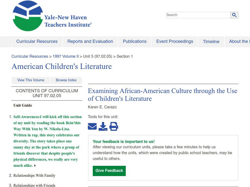 Examining African American Culture Through the Use of Children's Literature Lesson Plan Examining African American Culture Through the Use of Children's Literature Lesson Plan