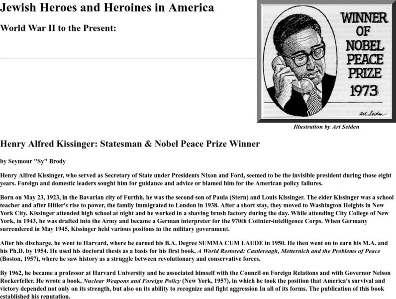 Jewish Heroes in America: Henry Kissinger Website Jewish Heroes in America: Henry Kissinger Website