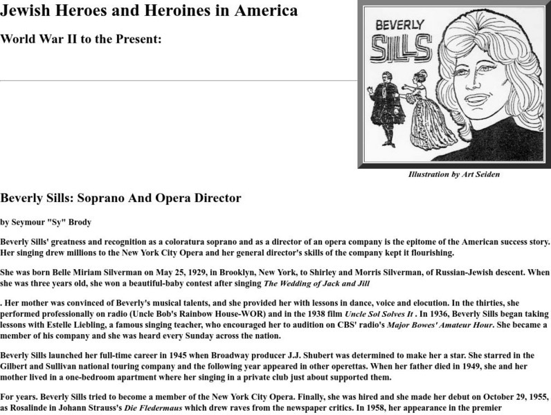Jewish Heroes in America: Beverly Sills Handout Jewish Heroes in America: Beverly Sills Handout