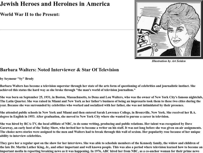 Jewish Heroes in America: Barbara Walters Website Jewish Heroes in America: Barbara Walters Website