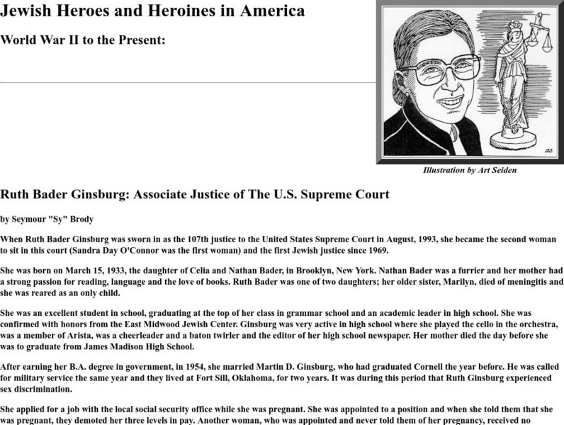 Jewish Heroes in America: Ruth Bader Ginsburg Article Jewish Heroes in America: Ruth Bader Ginsburg Article