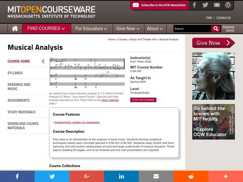Mit: Open Course Ware: Musical Analysis Online Course Mit: Open Course Ware: Musical Analysis Online Course