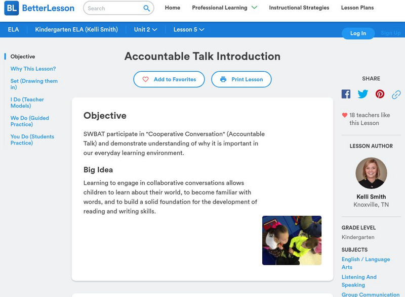 Better Lesson: Accountable Talk Introduction Lesson Plan Better Lesson: Accountable Talk Introduction Lesson Plan