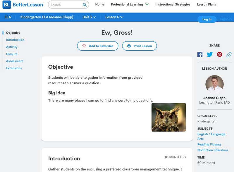 Better Lesson: Ew, Gross! Lesson Plan Better Lesson: Ew, Gross! Lesson Plan