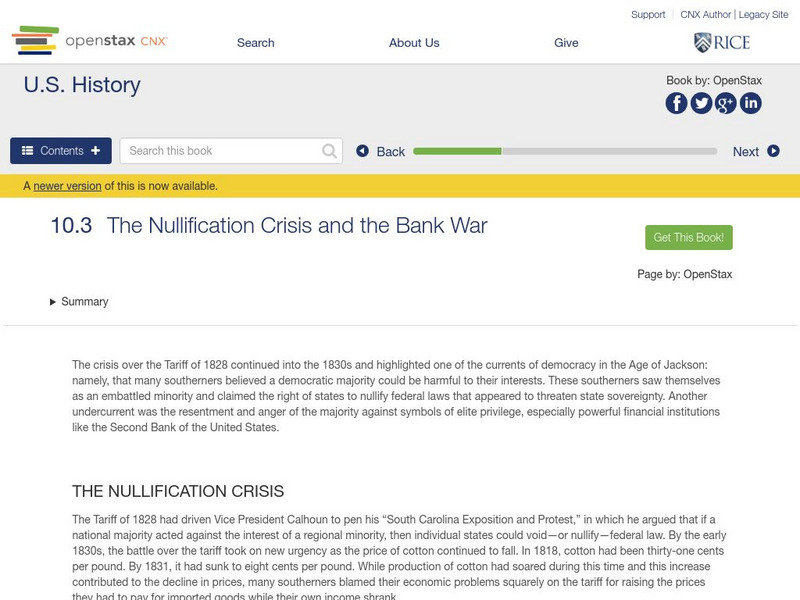 Open Stax: The Nullification Crisis and the Bank War eBook Open Stax: The Nullification Crisis and the Bank War eBook