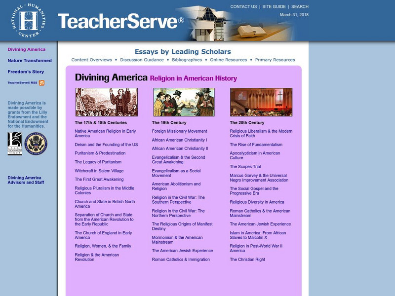National Humanities Center: Teacher Serve: Divining America: Religion in American History Website National Humanities Center: Teacher Serve: Divining America: Religion in American History Website