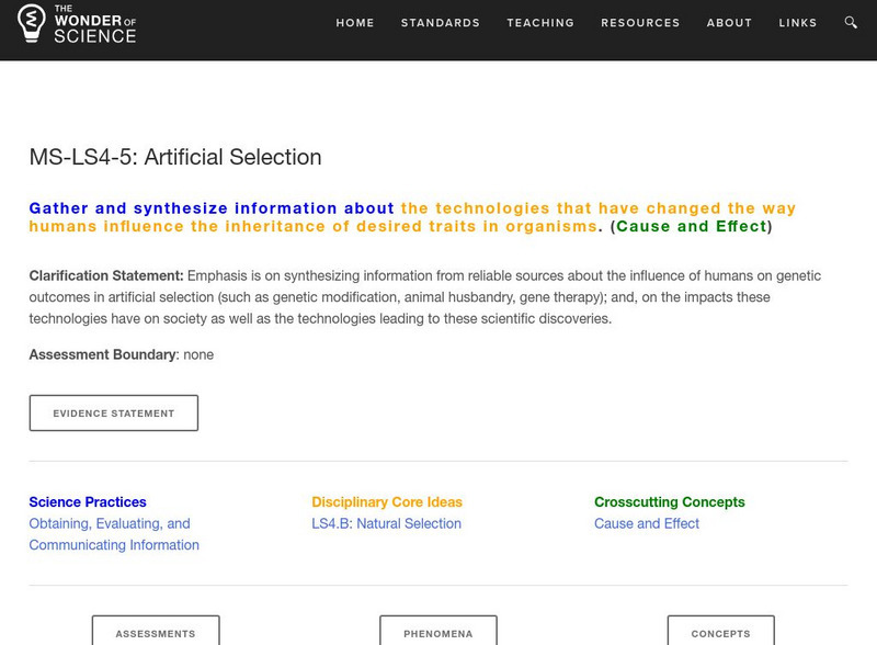 The Wonder of Science: Ms Ls4 5: Artificial Selection Lesson Plan The Wonder of Science: Ms Ls4 5: Artificial Selection Lesson Plan
