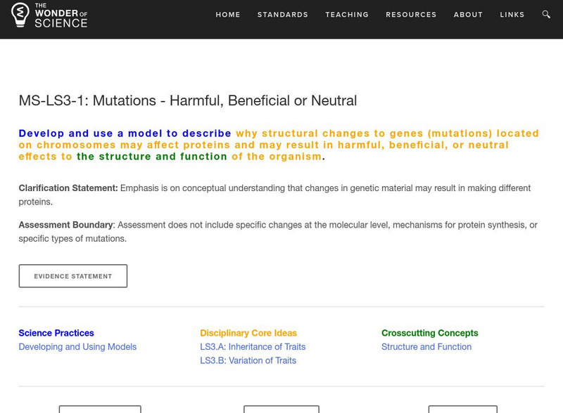 The Wonder of Science: Ms Ls3 1: Mutations Harmful, Beneficial or Neutral Lesson Plan