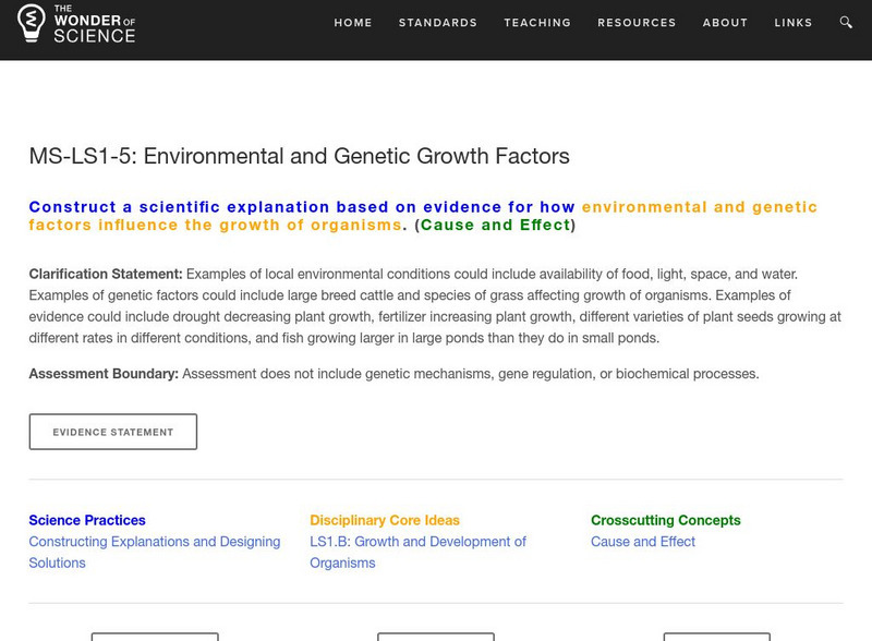 The Wonder of Science: Ms Ls1 5: Environmental and Genetic Growth Factors Lesson Plan The Wonder of Science: Ms Ls1 5: Environmental and Genetic Growth Factors Lesson Plan