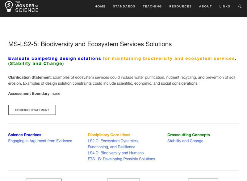 The Wonder of Science: Ms Ls2 5: Biodiversity and Ecosystem Services Solutions Lesson Plan The Wonder of Science: Ms Ls2 5: Biodiversity and Ecosystem Services Solutions Lesson Plan