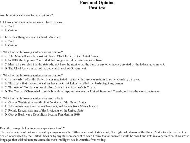 Sam Houston State University: Post Test Fact and Opinion Unknown Type Sam Houston State University: Post Test Fact and Opinion Unknown Type