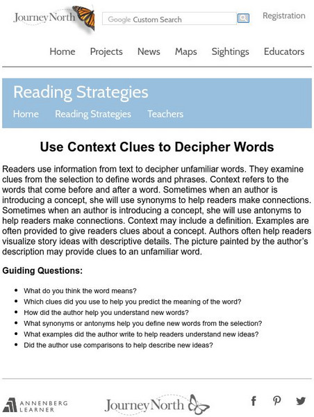 Annenberg Learner: Journey North: Reading Strategies: Use Context Clues to Decipher Words Professional Doc Annenberg Learner: Journey North: Reading Strategies: Use Context Clues to Decipher Words Professional Doc
