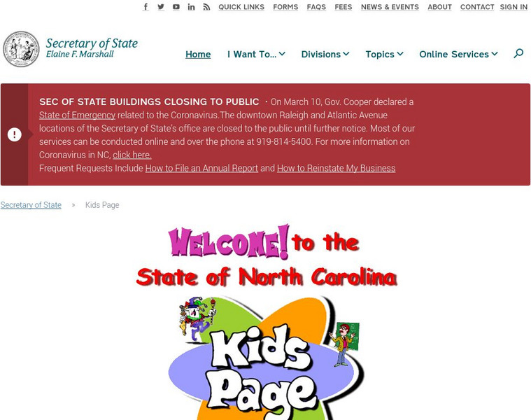 North Carolina Secretary of State: North Carolina Kids Page Website North Carolina Secretary of State: North Carolina Kids Page Website
