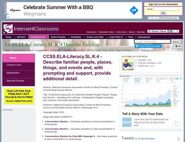 Internet4 Classrooms: ccss.ela literacy.sl.k.4 Describe Familiar People, Places Website Internet4 Classrooms: ccss.ela literacy.sl.k.4 Describe Familiar People, Places Website