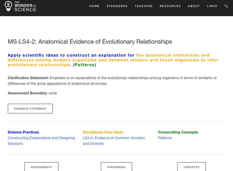 The Wonder of Science: Ms Ls4 2:anatomical Evidence of Evolutionary Relationship Lesson Plan The Wonder of Science: Ms Ls4 2:anatomical Evidence of Evolutionary Relationship Lesson Plan