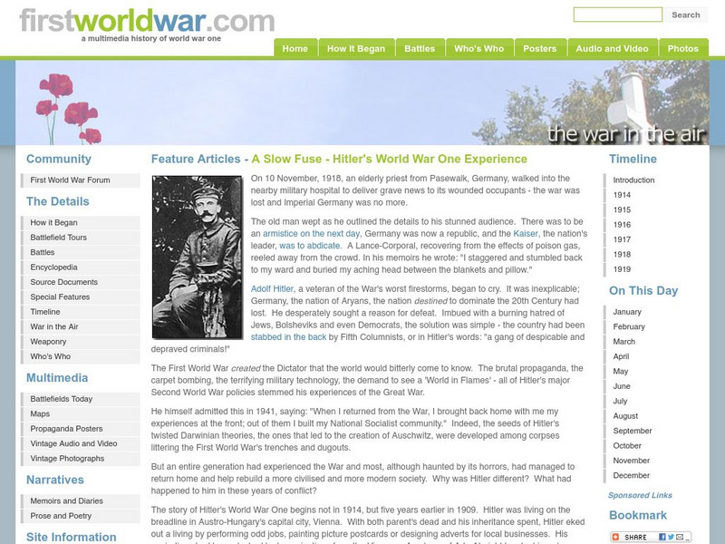 First World war.com: A Slow Fuse Hitler's World War One Experience Article