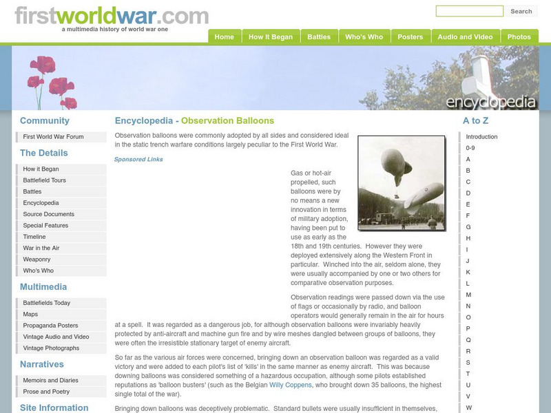First World war.com: Encyclopedia Observation Balloons Handout First World war.com: Encyclopedia Observation Balloons Handout