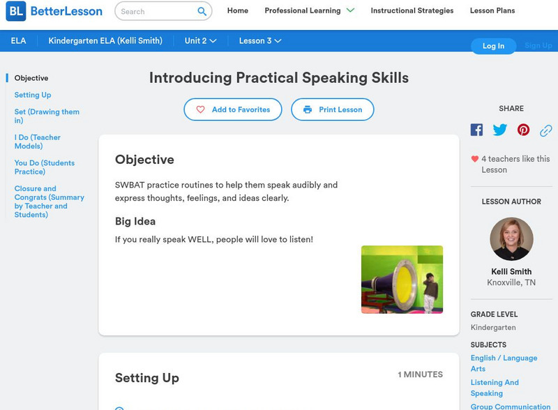 Better Lesson: Introducing Practical Speaking Skills Lesson Plan Better Lesson: Introducing Practical Speaking Skills Lesson Plan