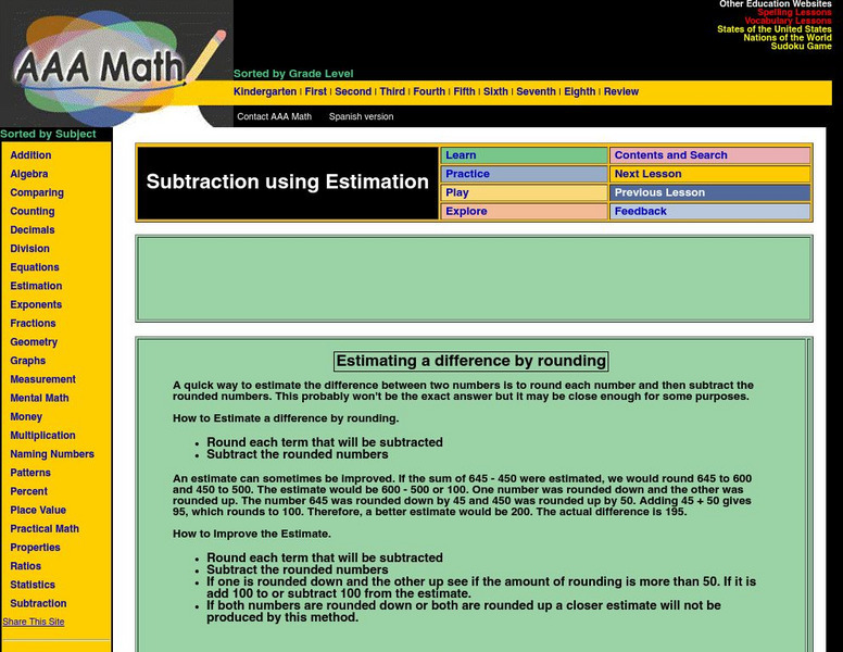 Aaa Math: Estimating a Difference Unit Plan Aaa Math: Estimating a Difference Unit Plan