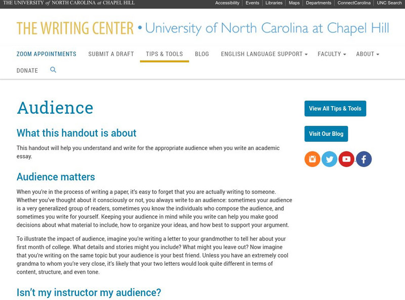 University of North Carolina Writing Center Handouts: Audience Handout University of North Carolina Writing Center Handouts: Audience Handout
