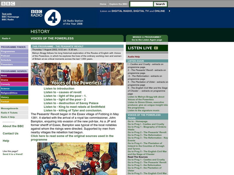 Bbc Radio 4: Voices of the Powerless: The Peasants Revolt (1381) Website