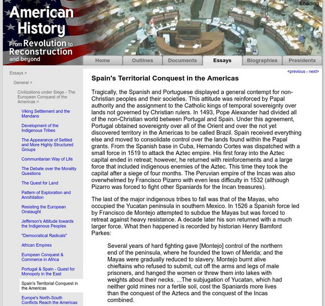 American History: Essays: Spain's Territorial Conquest in the Americas Website American History: Essays: Spain's Territorial Conquest in the Americas Website
