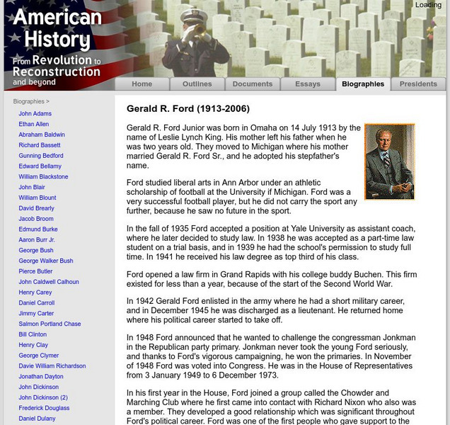 American History: Biographies: Gerald R. Ford Website American History: Biographies: Gerald R. Ford Website