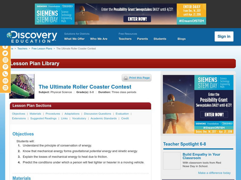 Discovery Education: The Ultimate Roller Coaster Contest Lesson Plan Discovery Education: The Ultimate Roller Coaster Contest Lesson Plan
