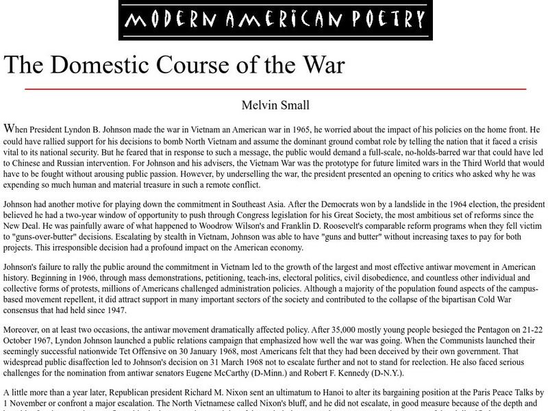 University of Illinois: The Domestic Course of the War Primary University of Illinois: The Domestic Course of the War Primary