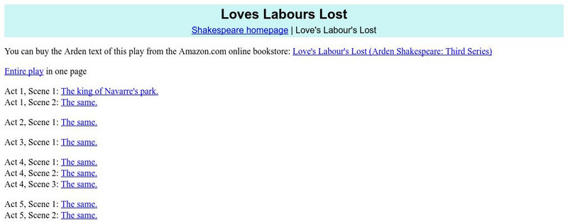 Mit: The Complete Works of William Shakespeare: "Love's Labour's Lost" Primary Mit: The Complete Works of William Shakespeare: "Love's Labour's Lost" Primary