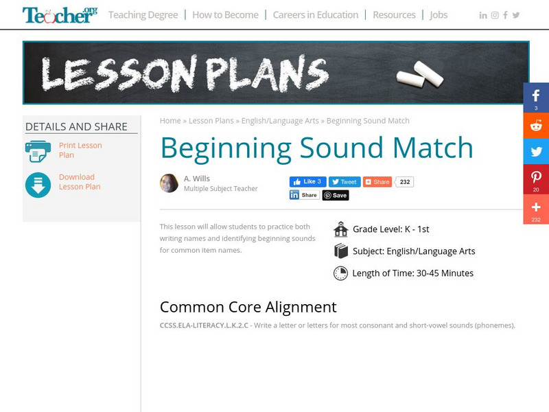 Teacher.org: Beginning Sound Match Lesson Plan Teacher.org: Beginning Sound Match Lesson Plan