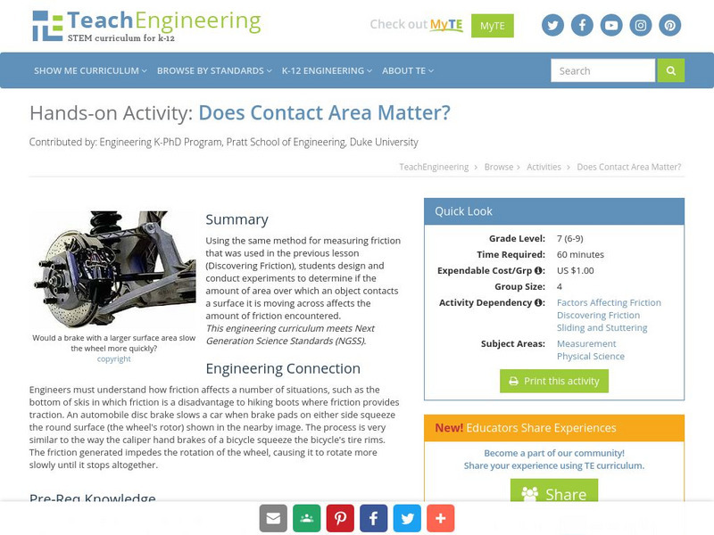 Teach Engineering: Does Contact Area Matter? Activity Teach Engineering: Does Contact Area Matter? Activity